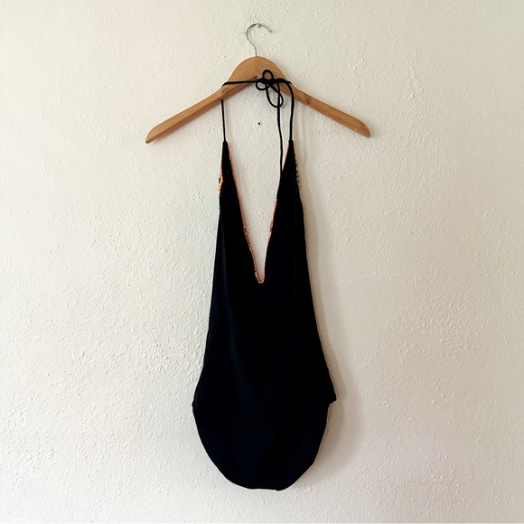 Caffe Womens Beaded Black One-Piece Swimsuit - Picture 2 of 9